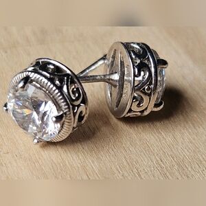 Vintage Style Solid 925 Sterling Silver Stud Earrings